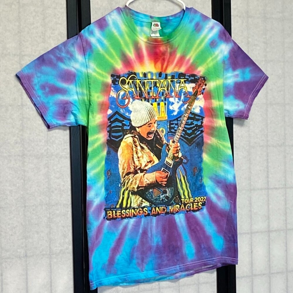 Carlos Santana 2022 Tour Tie Dye Double Sided Graphic L Blessings & Miracles Tee - Picture 3 of 13